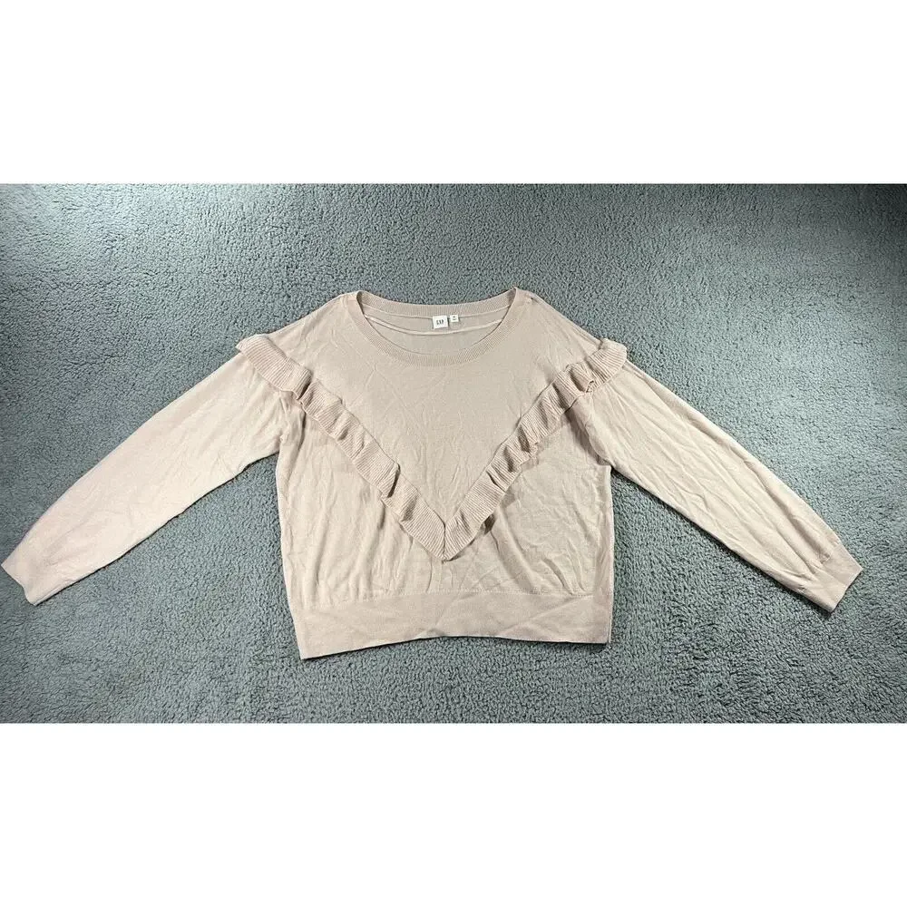 Gap Sweater Women 2XL Merino‎ Wool Boat Neck Ruffle Cottagecore Peasant Casual